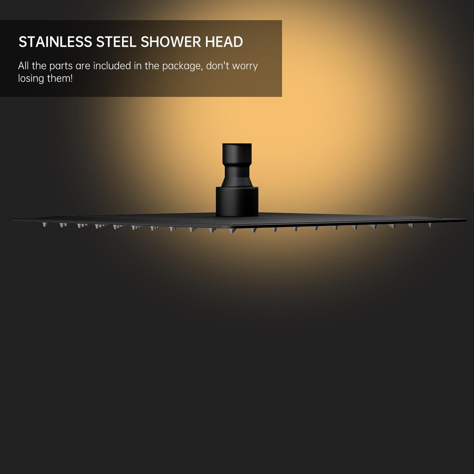 BESy 12 Inch Rain Shower Head, 12" Square Rainfall & High Pressure Stainless Steel Bath Showerhead, 1/16" Ultra Thin, Waterfall Full Body Coverage with Silicone Nozzle, Matte Black Finish