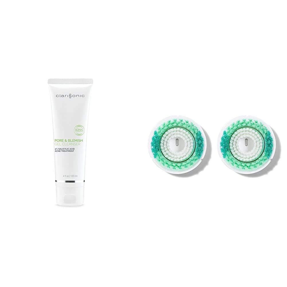 Clarisonic Pore & Blemish Gel Cleanser and Acne Prevention Facial Cleansing Brush Head Replacement, 2 Count