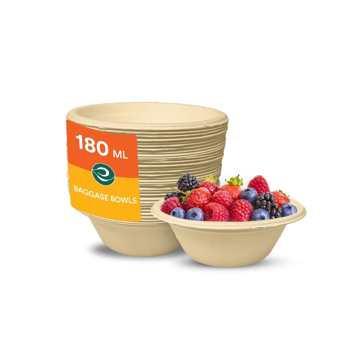 ECO SOUL [180 ml, 50 Pack Disposable Bagasse Bowls | Eco-Friendly, Biodegradable, Sugarcane Paper Bowls | for Serving Snacks & Dinner | Birthday, Wedding & Party | Round, Beige