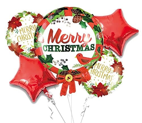 Atpata Funky Merry Christmas Wreath Shape (Set Of 5) Xmas Theme Foil Balloons For Christmas Party Decorations, Multicolor