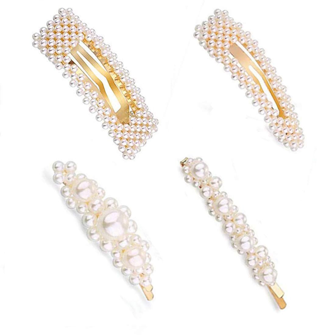 Yariew 4Pcs Pearl Hair Clips Gold Hair Pins Hair Barrettes Artificial Handmade Hair Accessories for Women Girls