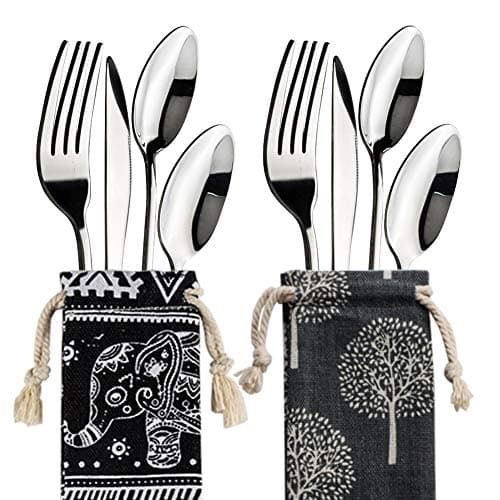 Viewmoi 8 Pieces Portable Flatware Set, Travel Silverware with Case for Traveling Camping Picnic Working, Dishwasher Safe, Service for 2