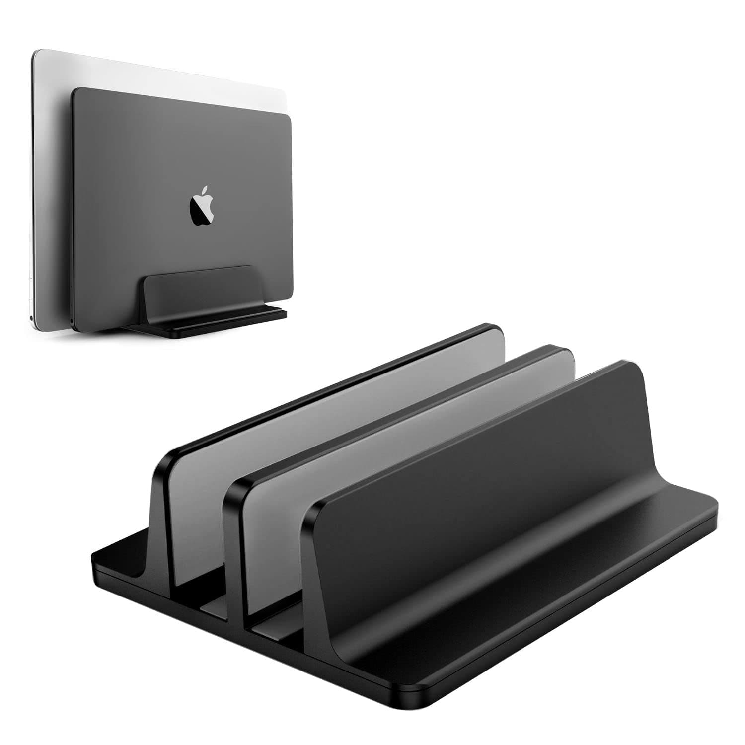 Vertical Laptop Stand Double Adjustable Laptop Holder Dual 2 Slots Upright Laptop Storage Holder for Desk Rack Space Fits All Laptop Models (up to 17.3")-Heavy Duty Polished Aluminum Desktop Holder