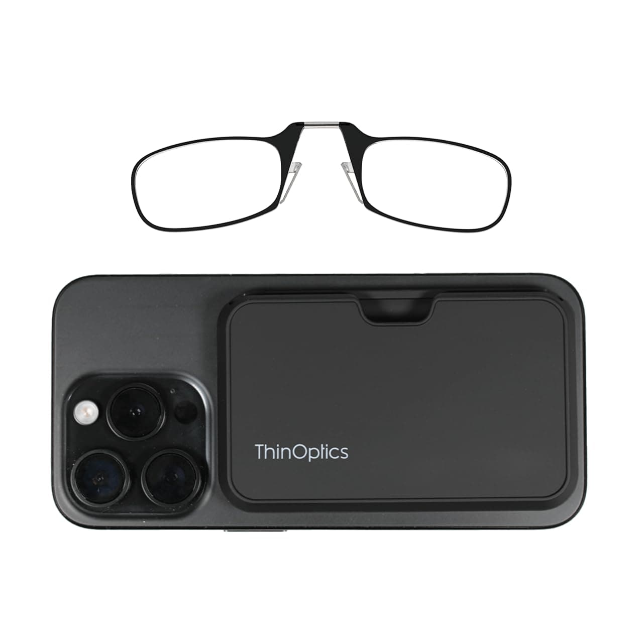 ThinOptics Readers with Magsafe Compatible Case - Armless On-Nose Reading Glasses - Slim Case Attaches to Phone