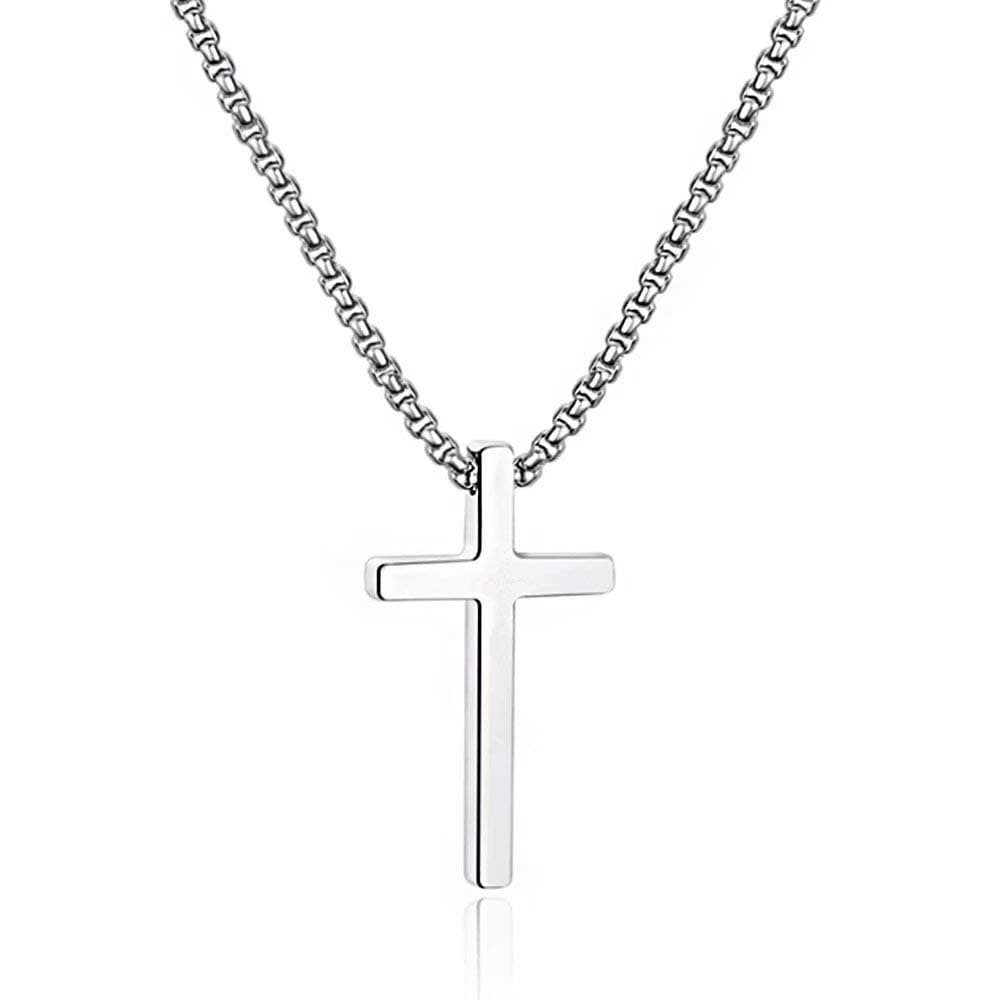 Cross Necklace for Men, Silver Black Gold Stainless Steel Plain Cross Pendant Necklace for Men Box Chain 16-30 Inch
