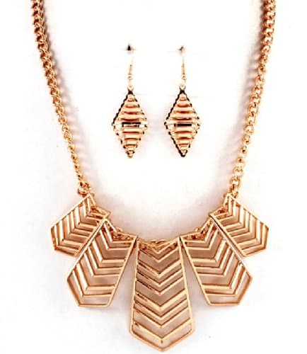 Goldtone Chevron Style Necklace and Earring Set