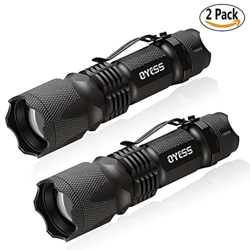 OYESS Pocket LED Bright Tactical Flashlight - 300 High Lumens Compact Handheld Small Strobe Super Strong Ultra light Mini Handy New Torch (Black-2PACK)