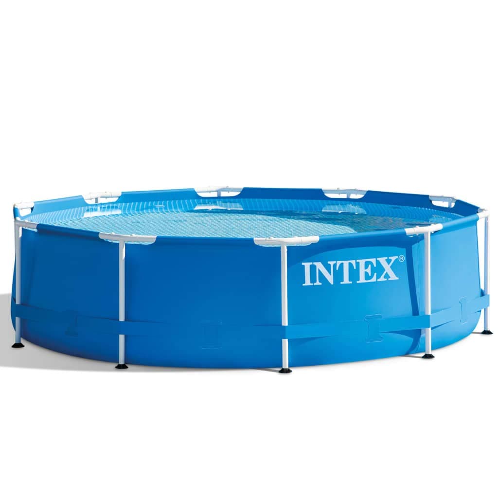 Intex28202UK 10ft x 30in Above Ground Metal Frame Outdoor Round Swimming Pool with Filter Pump Included, 4,485 liters, Blue, Measures 305 x 305 x 76 cm