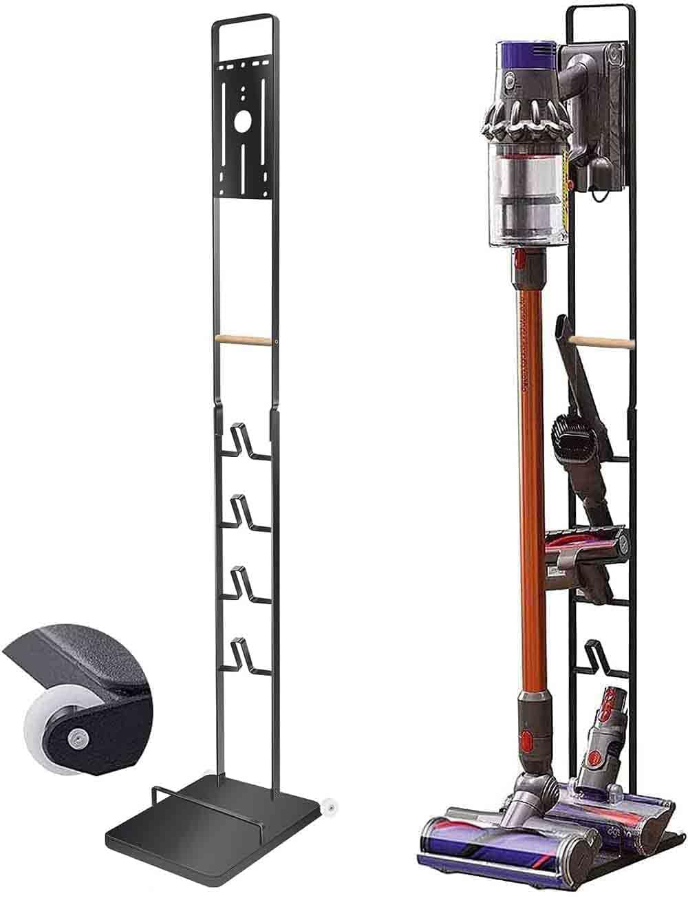 Vacuum Cleaner Stand Holder with Wheels for Vacuum Cleaner V15 V11 V10 V8 V7 V6, Metal Floor Vacuum Stand Compatibel for T30 T20 V12 V11 V10,No Drilling the Wall (Black)