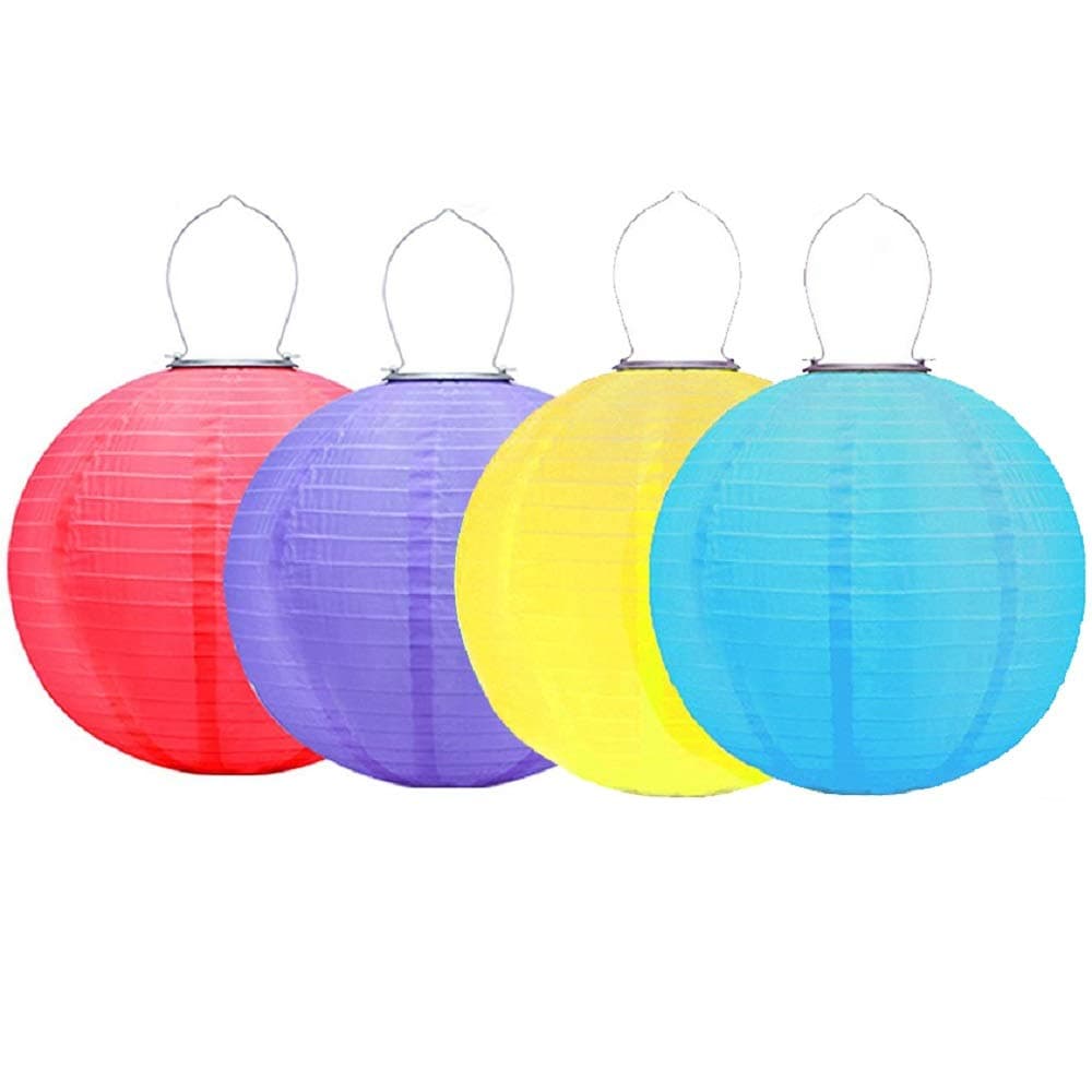 Solar Powered 12 Inch LED Chinese Lanterns Nylon Waterproof Hanging Japanese Lantern Lights for Festival, Parties, Wedding Decoration (4 Color Set, 12 Inch)