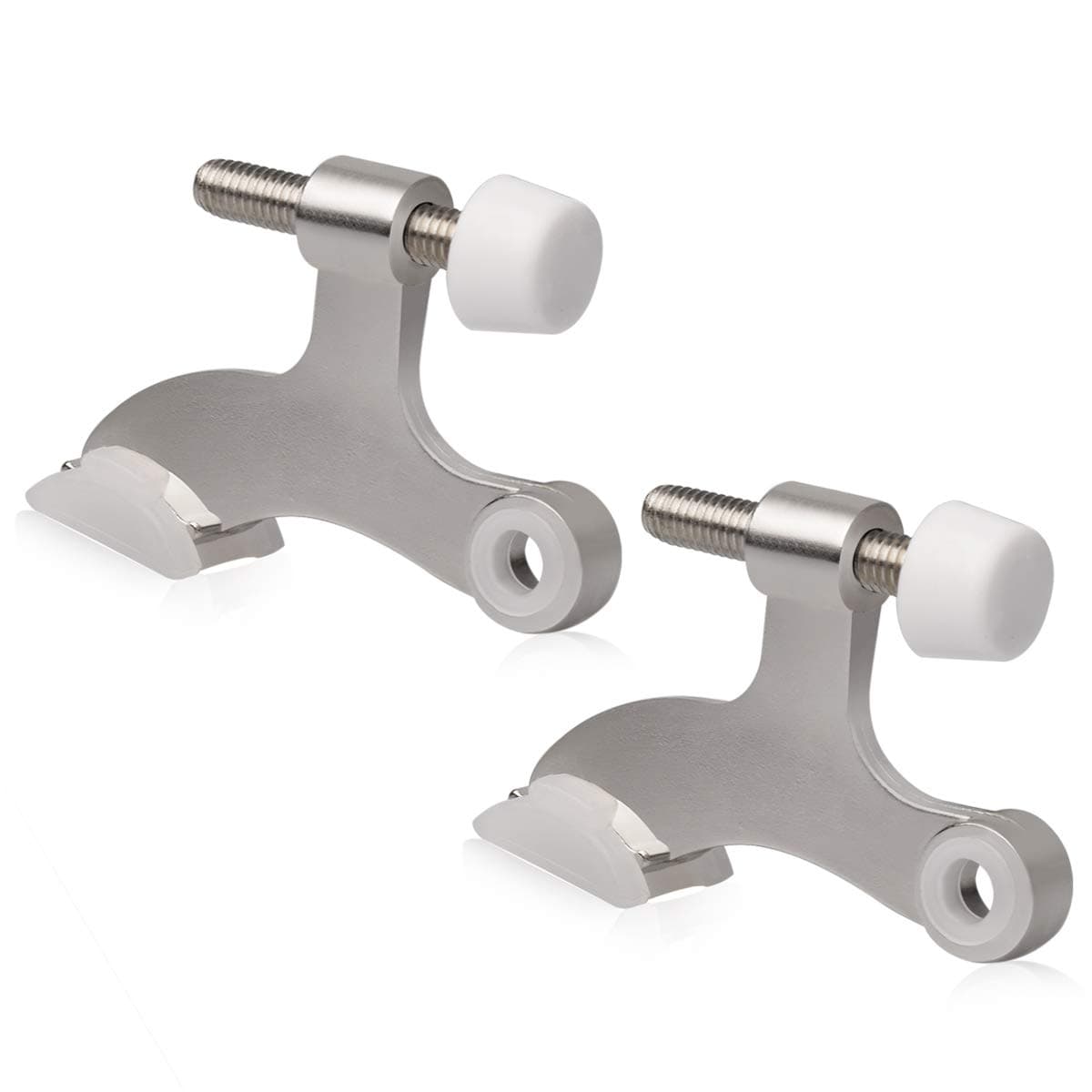 2 Pack Hinge Pin Door Stopper Brushed Satin Nickel - Adjustable Heavy Duty Hinge Pin Door Stop with White Rubber Bumper Tips