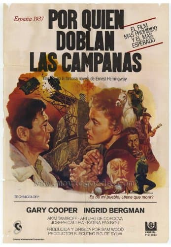 For Whom the Bell Tolls Movie Poster (27 x 40 Inches - 69cm x 102cm) (1943) Foreign - -(Gary Cooper)(Ingrid Bergman)(Akim Tamiroff)(Katina Paxinou)(Arturo de Cordova)(Vladimir Sokoloff)