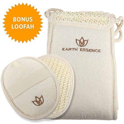 Earth Essence Exfoliating Back Scrubber for Shower - #1 Exfoliating Scrubber Eliminates Acne & Cleanses Without Back Strain - Back Scrubber for Men & Women - Shower Scrubber with Premium Loofah Pad by Earth Essence