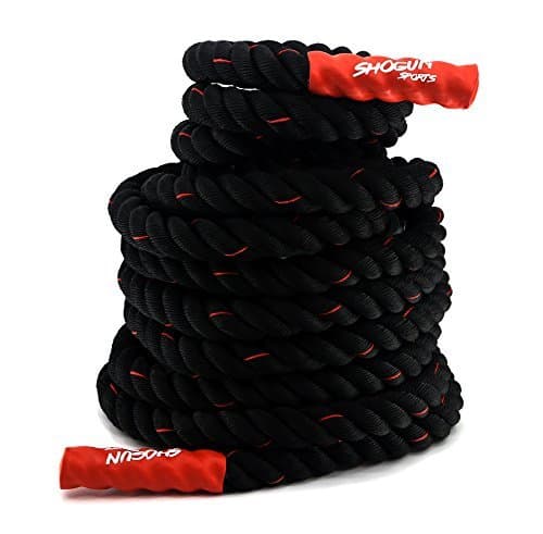 Shogun Sports Battle Ropes PolyDacron Workout Ropes. Available in 1.5/2in Diameter, 30/40/50ft. Ideal for WOD, Conditioning, Fitness & Strength Training. Anchor Strap Included.