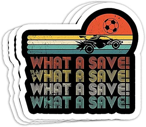 What a Save Vintage Retro Rocket Soccer Car League Gift Decorations - 4x3 Vinyl Stickers, Laptop Decal, Water Bottle Sticker (Set of 3)