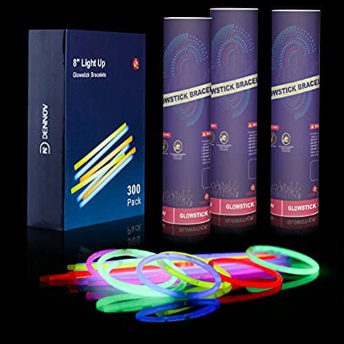 Dennov 8” 300 Glow Sticks Lights Bracelets Necklaces & Connectors, Party Favors Supplies- Clearance