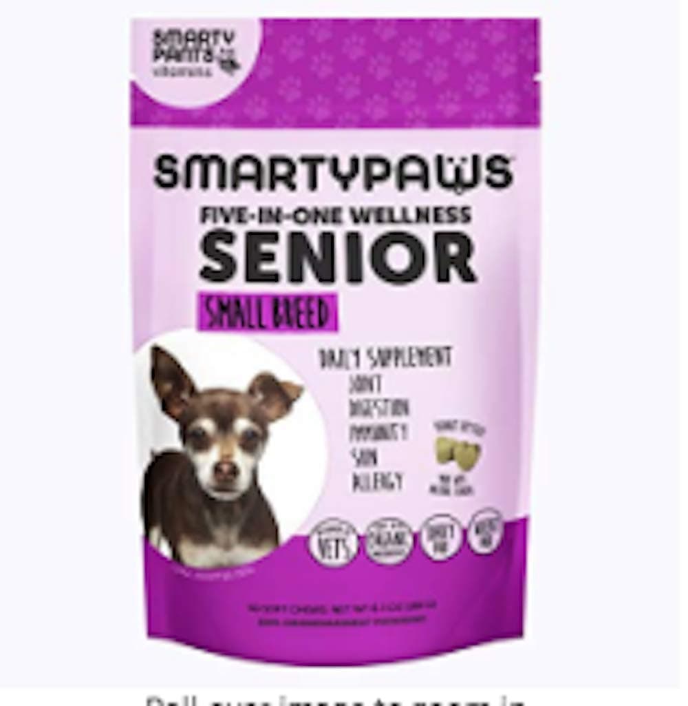 Smartypaws Dog Supplements- Glucosamine & Chondroitin + MSM For Joint Support, Fish Oil Omega 3 (Epa & Dha), Probiotics, Organic Turmeric: Senior Small Breed - By Smartypants Vitamins - 60 Ct