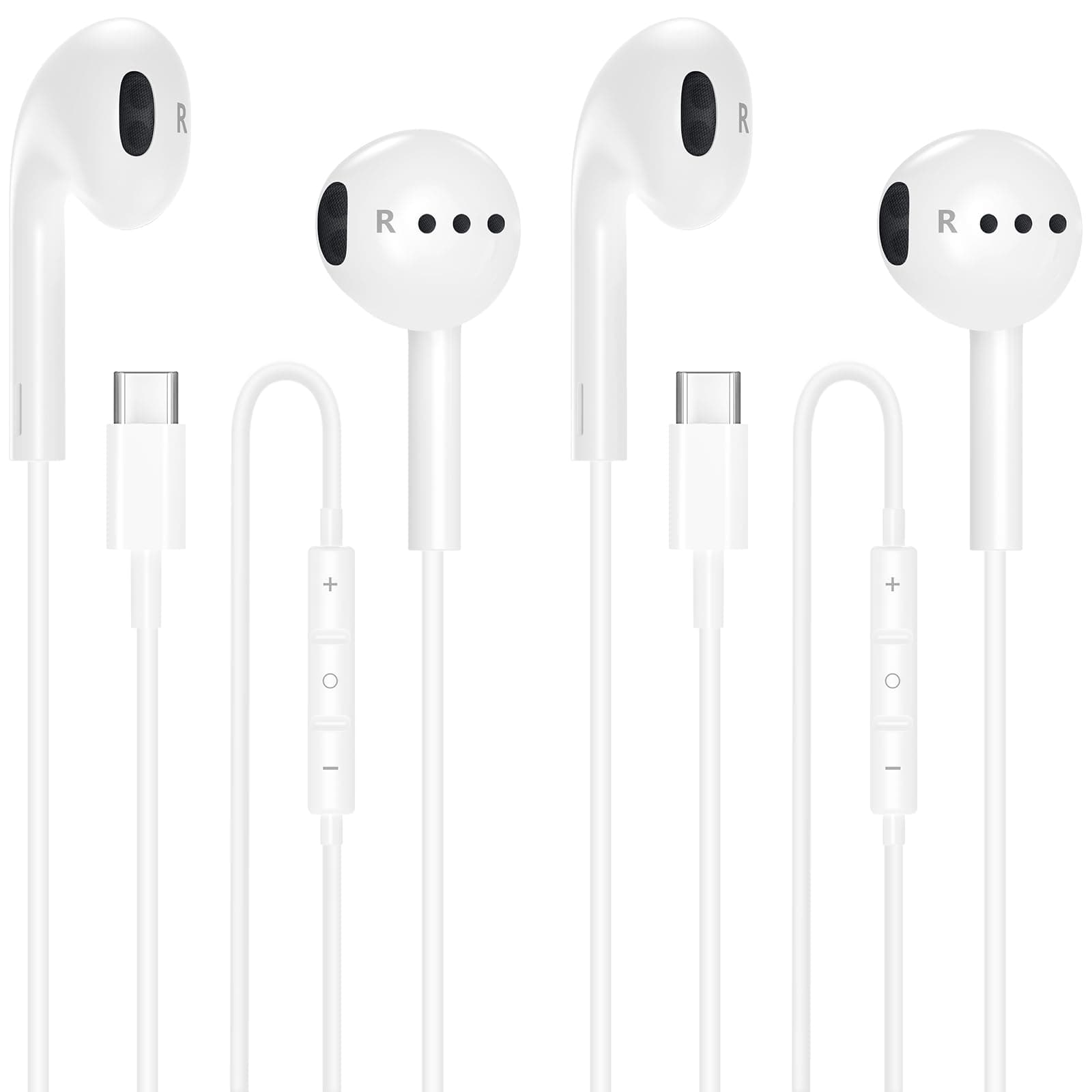 EarPods Headphones with USB-C Connector for Apple iPhone 17 16 15, 2Pack Wired Ear Buds Hi-Fi Earbuds with Built-in Remote to Control Music, Volume and Calling Microphone for iPhone 17 16 15 Pro, iPad