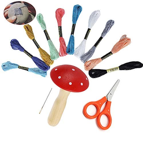 Wooden Darning Supplies Kit, AROYEL Mushroom Darning Needle Sewing Thread Set for Socks