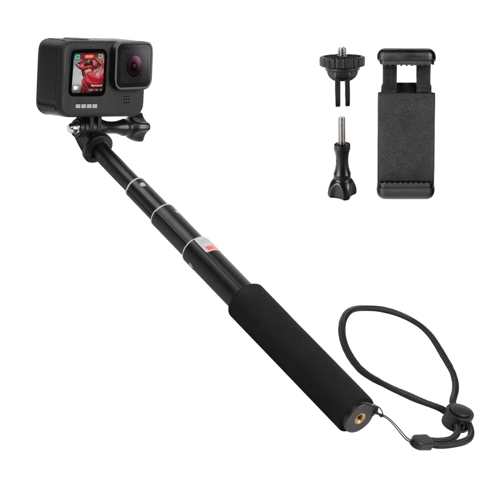 HSU Extendable Selfie Stick,Waterproof Hand Grip for GoPro Hero 13/12/11/10/9/8/7/6/5/4, Handheld Monopod Compatible with Cell Phones and Other Action Camera