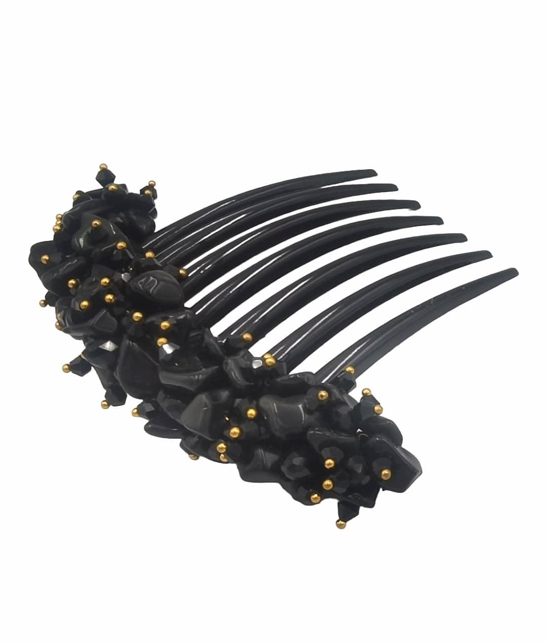 French twist hair comb Ornamented along the top of the heading with Stone Black