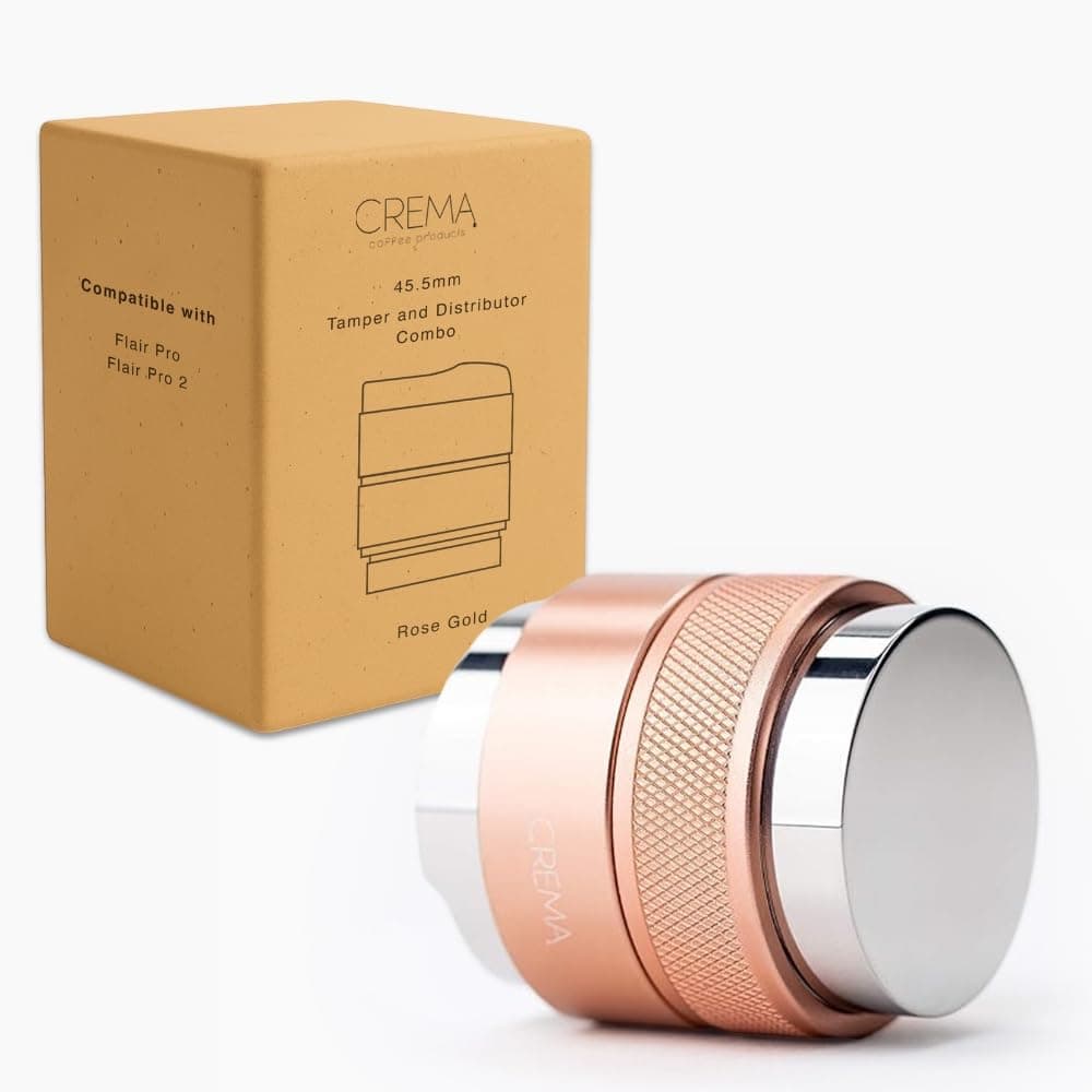 CREMA Coffee Products 45.5mm Hand Tamper & Distributor V2 for Flair | Compatible with Pro and Pro 2 Portafilter | Double-Sided, Adjustable Depth Tool|Made with Durable 304 Stainless Steel|Rose Gold