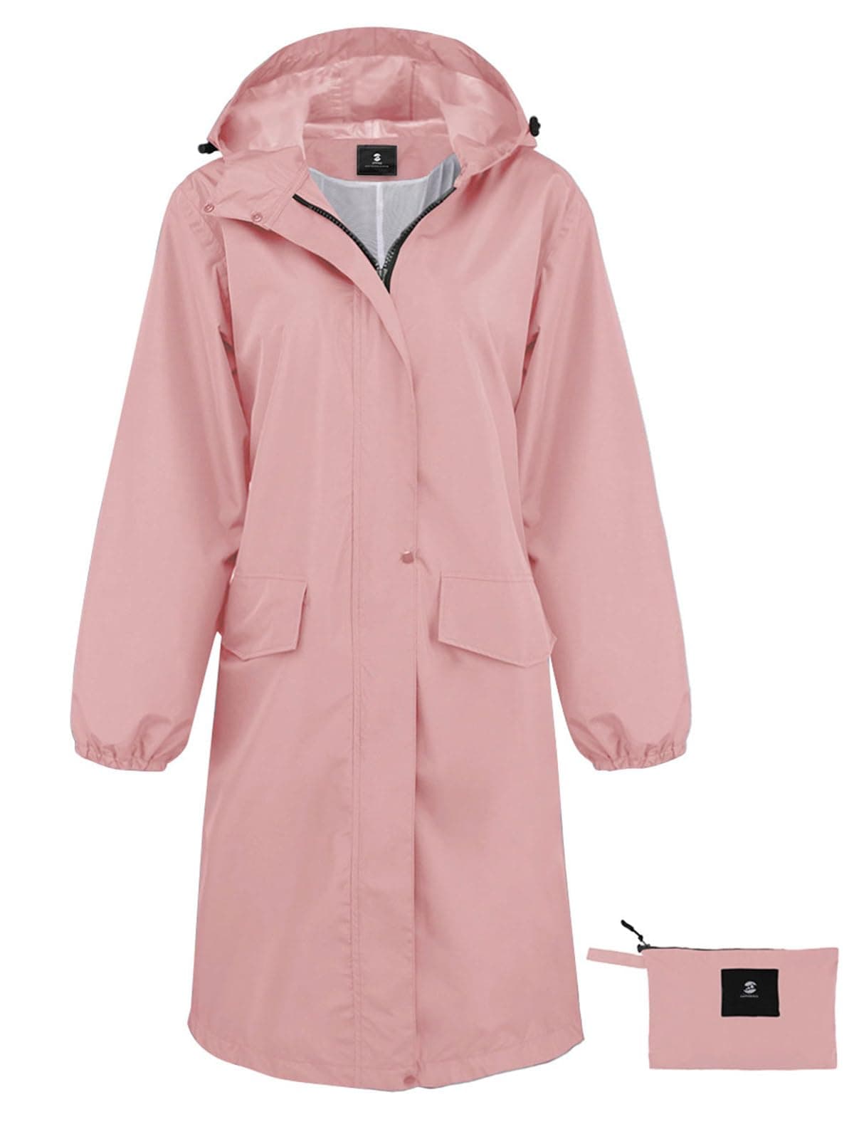 SaphiRose Women's Long Rain Jacket Waterproof Lightweight Hooded Raincoat Packable Knee Length Rain coat