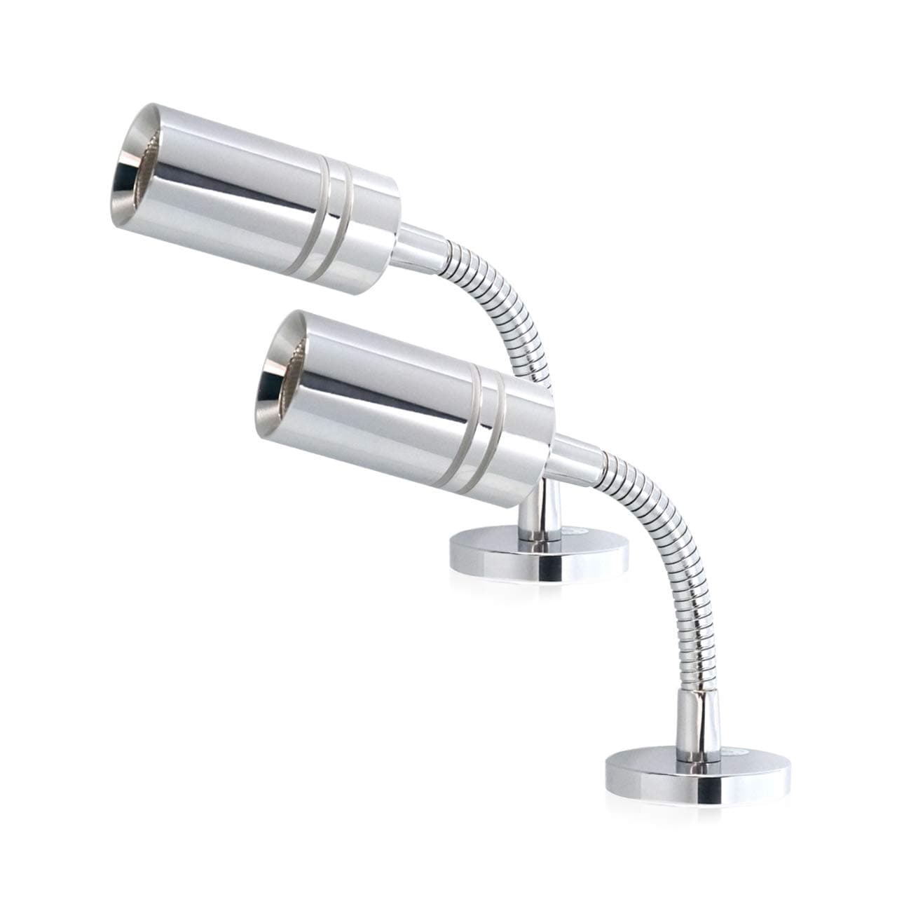 THALASSA12V Flexible Short Gooseneck RV RV Reading Lamp - Dual Lighting Mode, Polished Chrome Touch Dimmer Switch, 1.4W, 2800-3200k, Surface Mount on Caravan, Boat, Yacht, Spot Light, 2 Pack