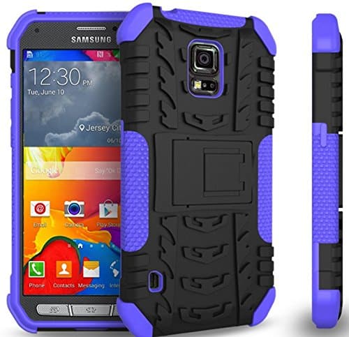 KINGCO For Samsung Galaxy s5 Armored Heavy Duty Hybrid High Impact Hard Soft Case Cover with Build in Kickstand for Men(Purple)
