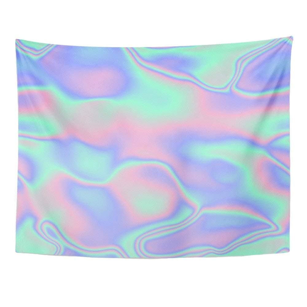 SPXUBZ Wall Tapestry Pink Hologram Holographic Waves Green Iridescent Foil Multicolor Rainbow 90S Wall Hanging Decoration Soft Fabric Tapestry Perfect Print for House Rooms