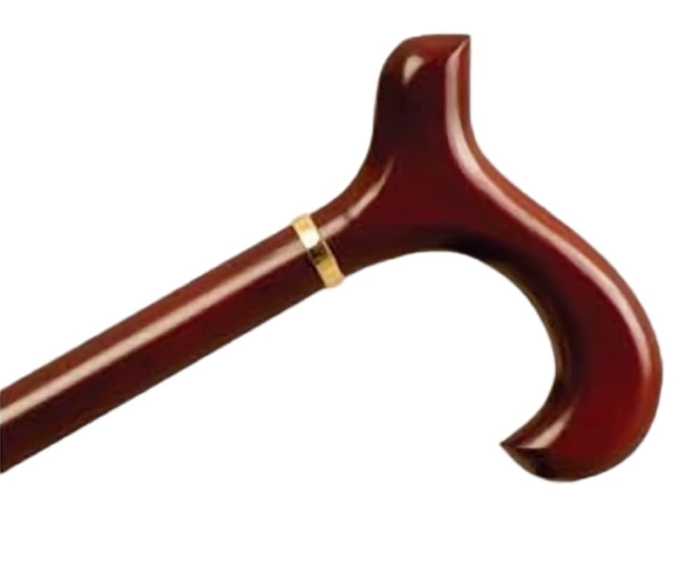 AlexOrthopedic Mobility Support Ladies Wood Cane with Derby Handle and Collar - Rosewood Stain