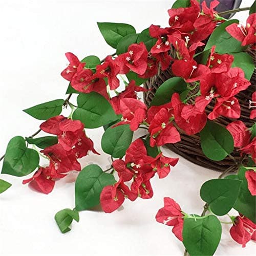 10pcs Silk Bougainvillea Glabra Climbing Flower Artificial Bougainvillea Tree Branches 31.5" for Wedding Centerpieces (red)