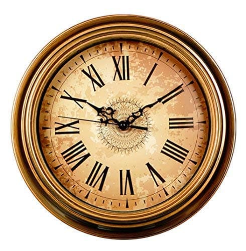 Wall Clock Non Ticking Battery Operated Vintage European Style Roman Numerals Easy to Read Decorative Living Room 12 Inch Golden Brown