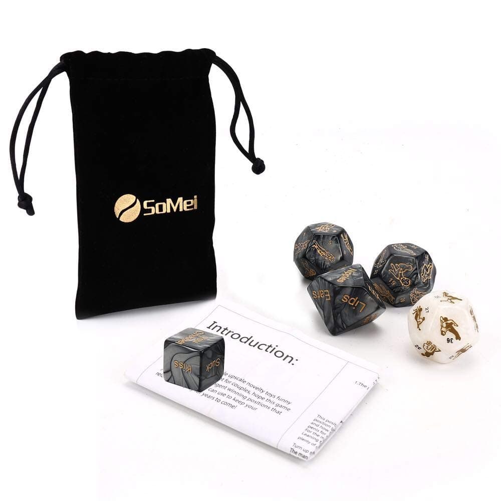 Fun and Romantic Dice Game for Couple: Date Night Dice Set of 5 PCS, Funny Wedding Gifts - for Engagement, Couples, Anniversary, Birthday, Newlyweds, Novelty, Including Instructional Booklet, Somei