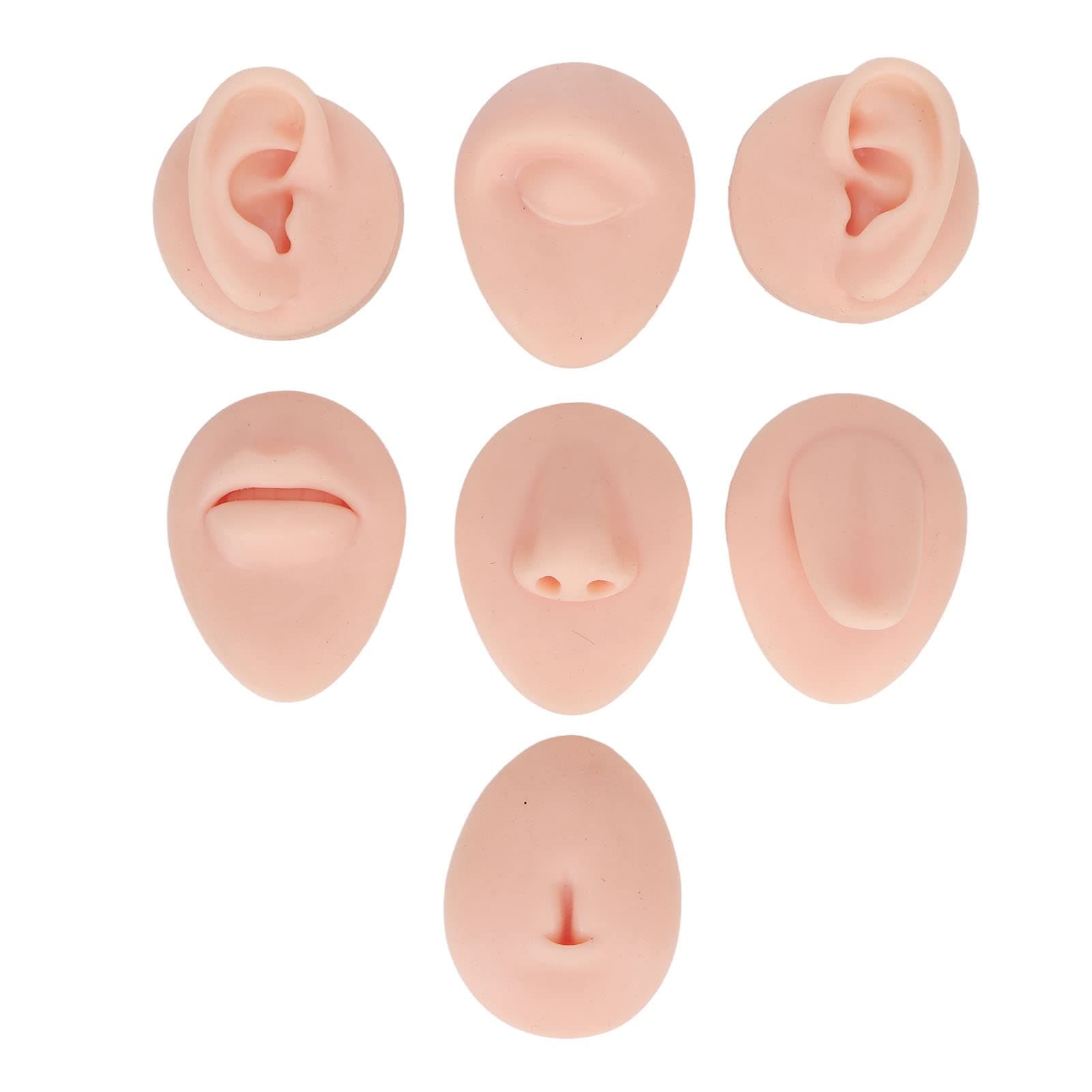 Cryfokt Soft Silicone Flexible Body Part Screen Set, Silicone Tongue Mouth Nose Eye Navel Ear Model for Piercing and Display Practice (Light Skin Color)