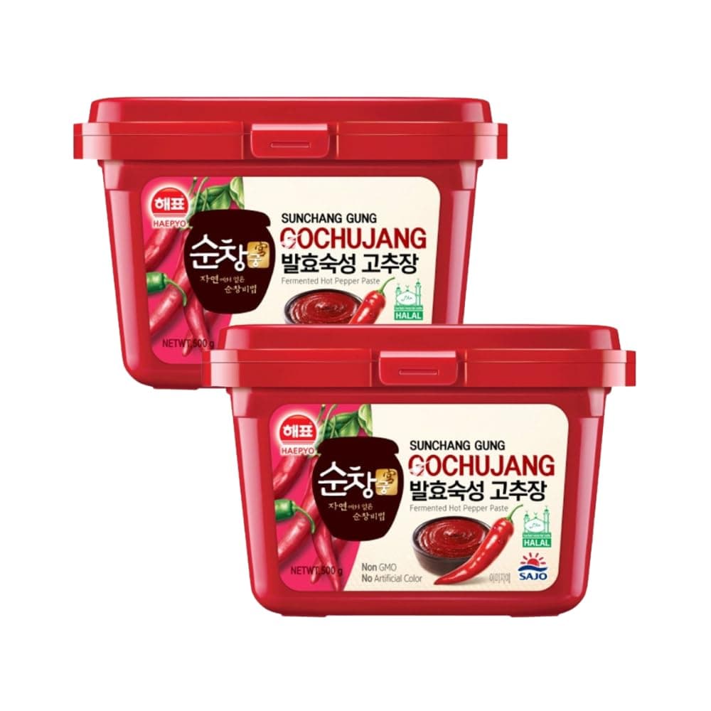 HALAL Sajo Haepyo Sunchang Gung Korean Gochujang Fermented Hot Pepper Chilli Paste 500g, Non GMO, No Artificial Color (Pack 2)