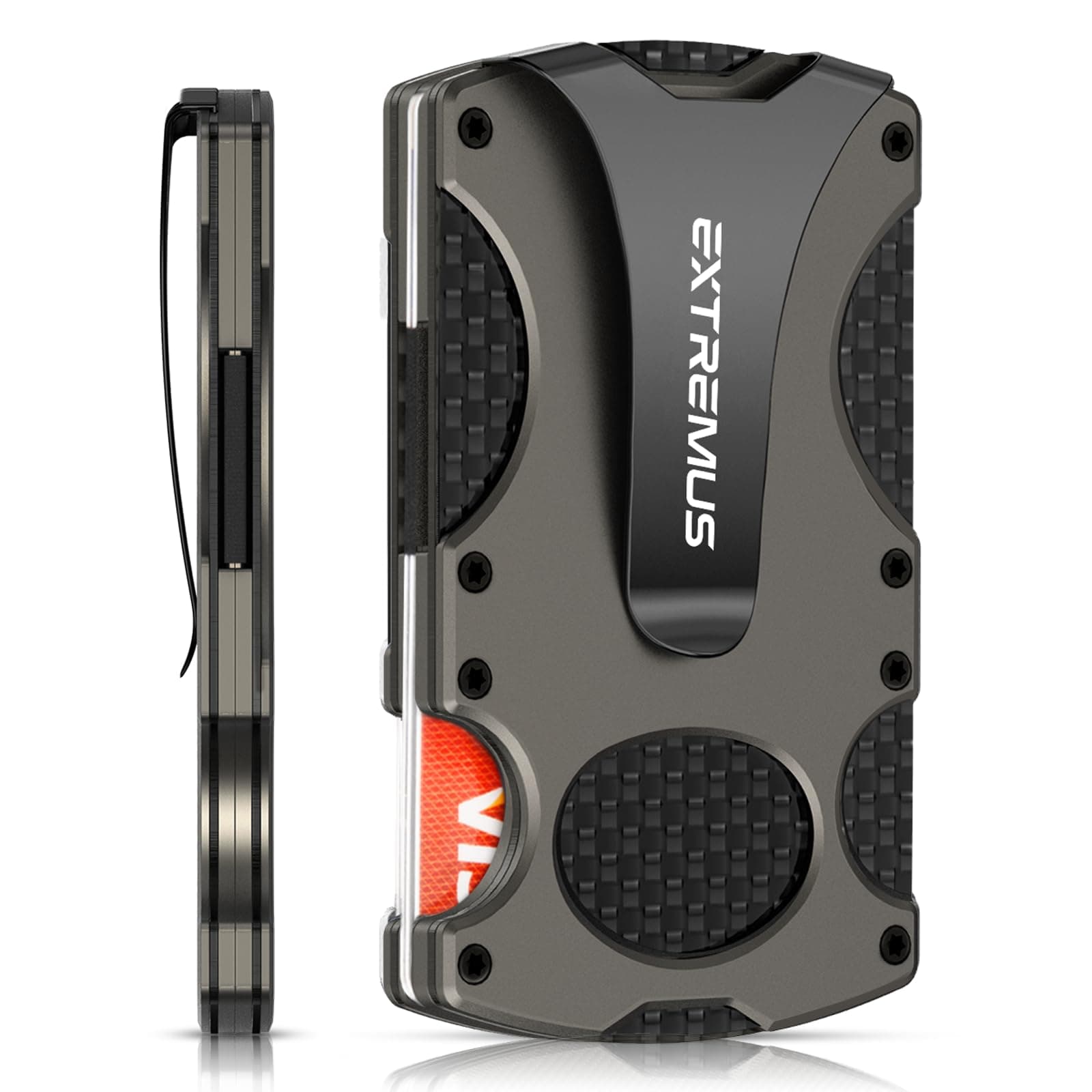 ExtremusMen's Tactical Wallet, Slim Rfid Wallet with Money Clip and Credit Card Holder, Minimalist Front Pocket Wallet for Men, Carbon Fiber Construction, Holds 15 Cards Plus Cash, Khaki Green