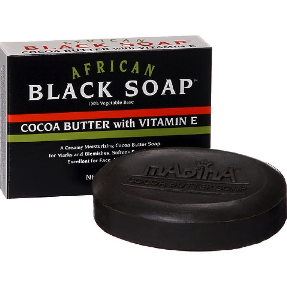Madina African Black Soap Cocoa Butter with Vitamin E, 3.5 oz ( Pack of 3)