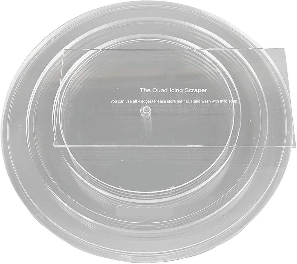 Lacupella Buttercream Acrylic Round Cake Disc Set with 12" Scraper, Silicone Grip and Level Essential Combo Kit (0.5 inch - 6.5, 8.5, 10.5 inch Diameter - Clear)