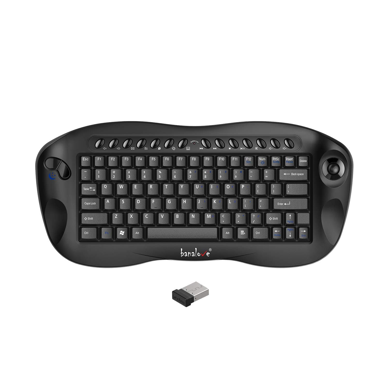 GOEASILY 2.4GHz Portable QWERTY Wireless Optical Trackball Keyboard with Multimedia Hotkeys for Windows XP/7/10, Android OTT and Mac OS (Black)