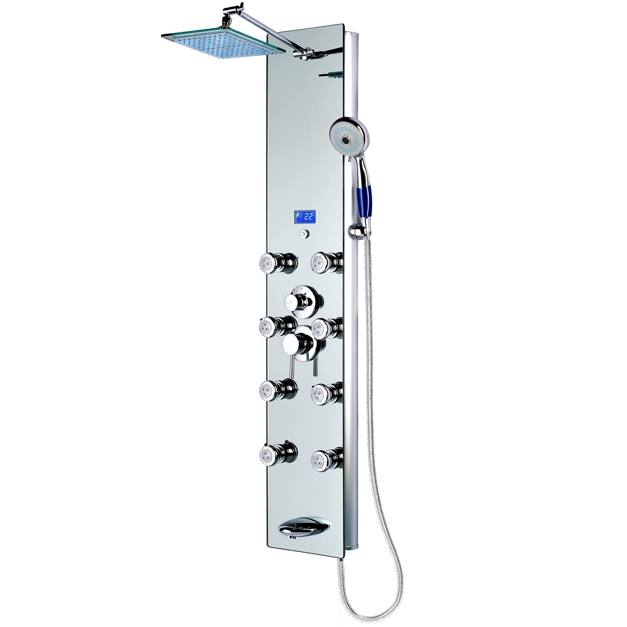 Blue Ocean 52" Aluminum SPA392M Shower Panel Tower System with Rainfall Shower Head and 8 Adjustable Massage Jets