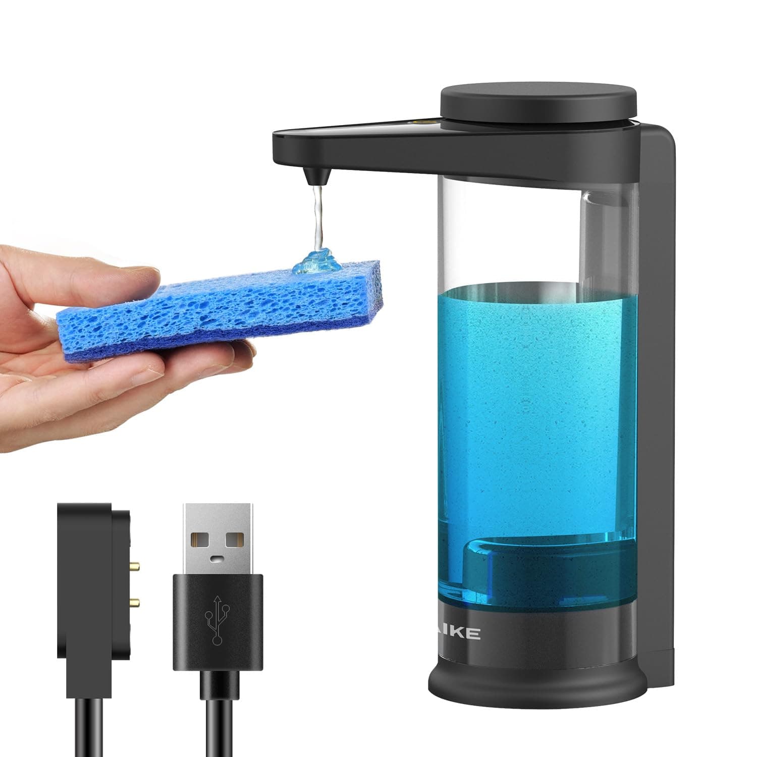 AIKE Automatic Soap Dispenser Touchless, 500ML Rechargeable with USB, Adjustable Liquid Output for Kitchen & Bathroom