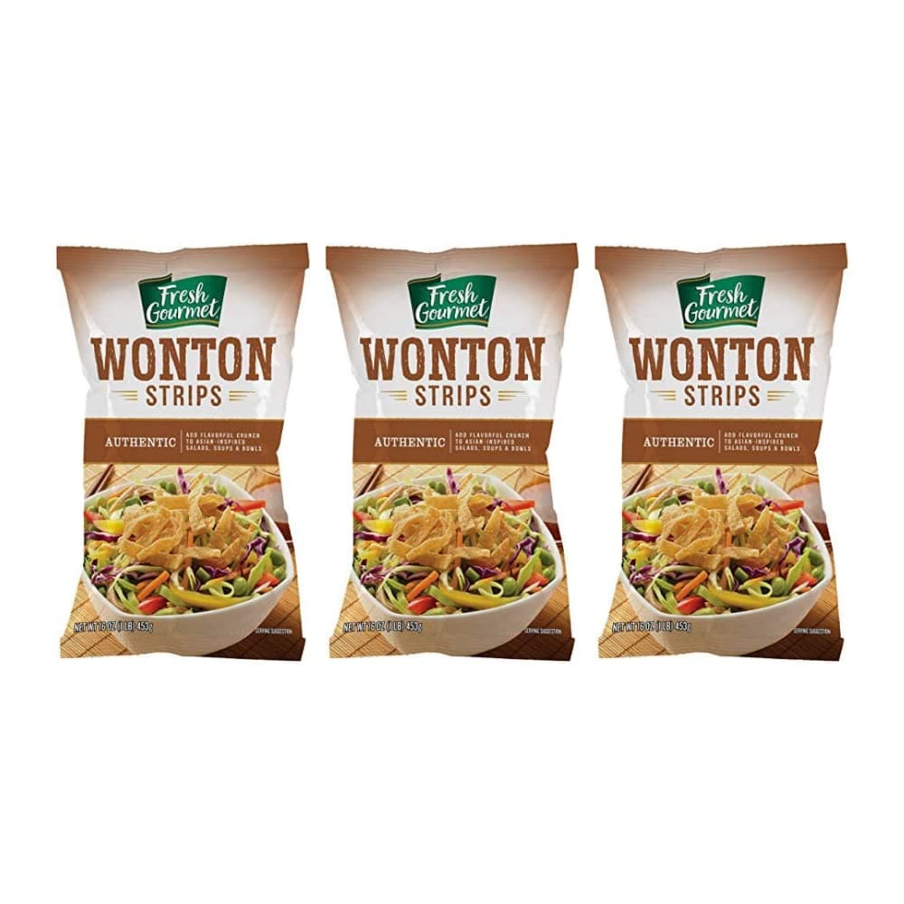 Fresh Gourmet Authentic Wonton Strips Crunchy Snack and Salad Topper 16 Ounce (Pack of 3)