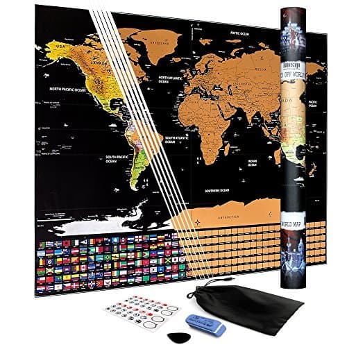 Scratch Off World Map Poster | Travel Tracker Map | With Country Flags | Amazing Travels Gift | Includes Scratcher and Memory Stickers