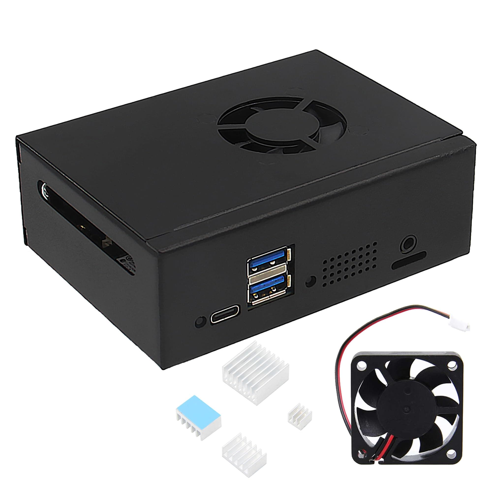 eleUniverseOrange Pi 5 Plus Case (N508), Metal Enclosure with Cooling Fan & 4PCS Aluminum Heatsink Compatible with Orange Pi 5 Plus 4GB/8GB/16GB