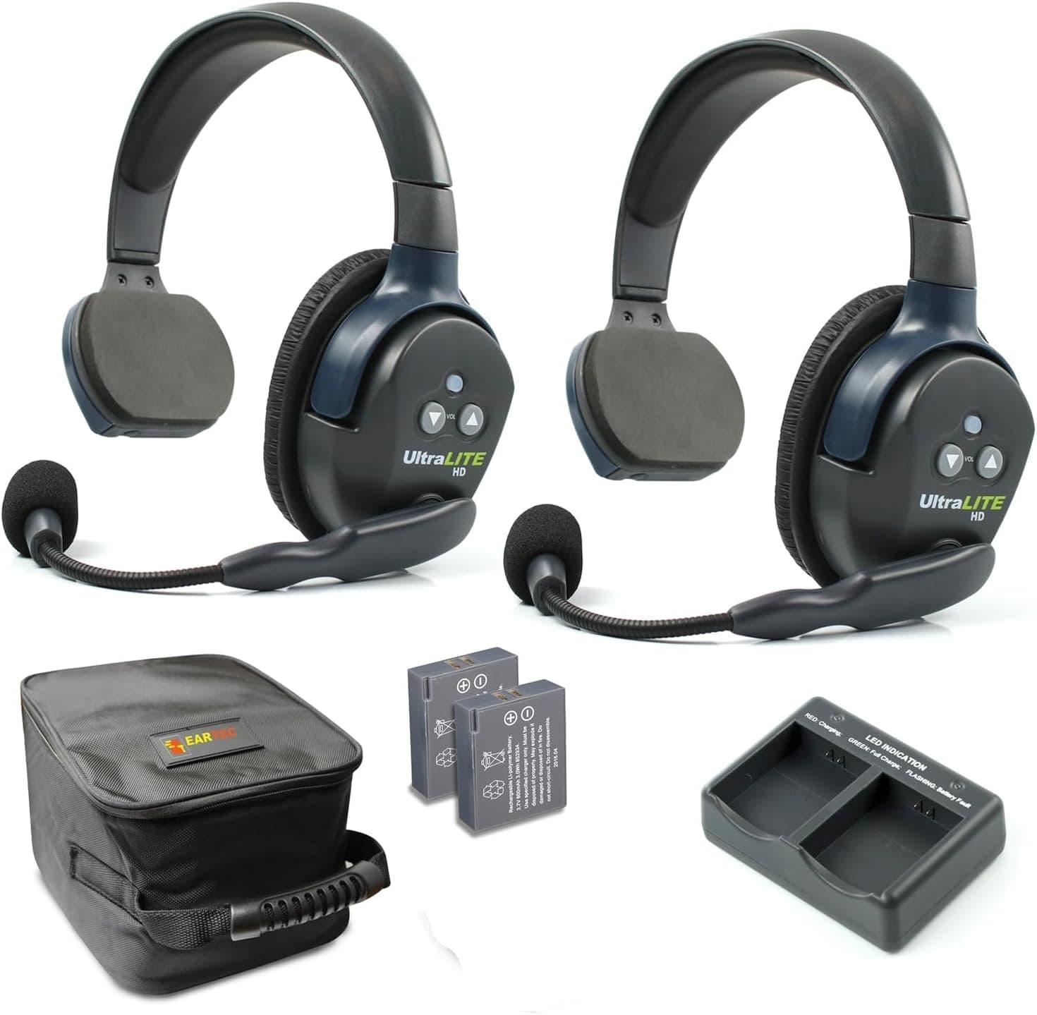 UL2S UltraLITE Full Duplex Wireless Headset Communication for 2 Users - 2 Single Ear Headsets