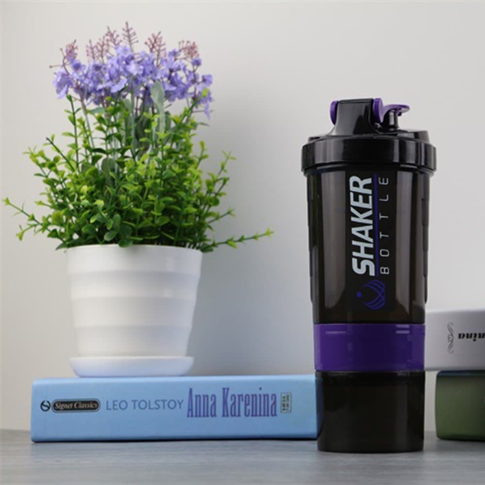 NBKMC Stackable Shaker Bottle for Protein Mixes, Leak Proof BPA and Phthalate-Free Plastic Wide Mouth Gyms Sports Shaker Cup with Mixer (Purple)