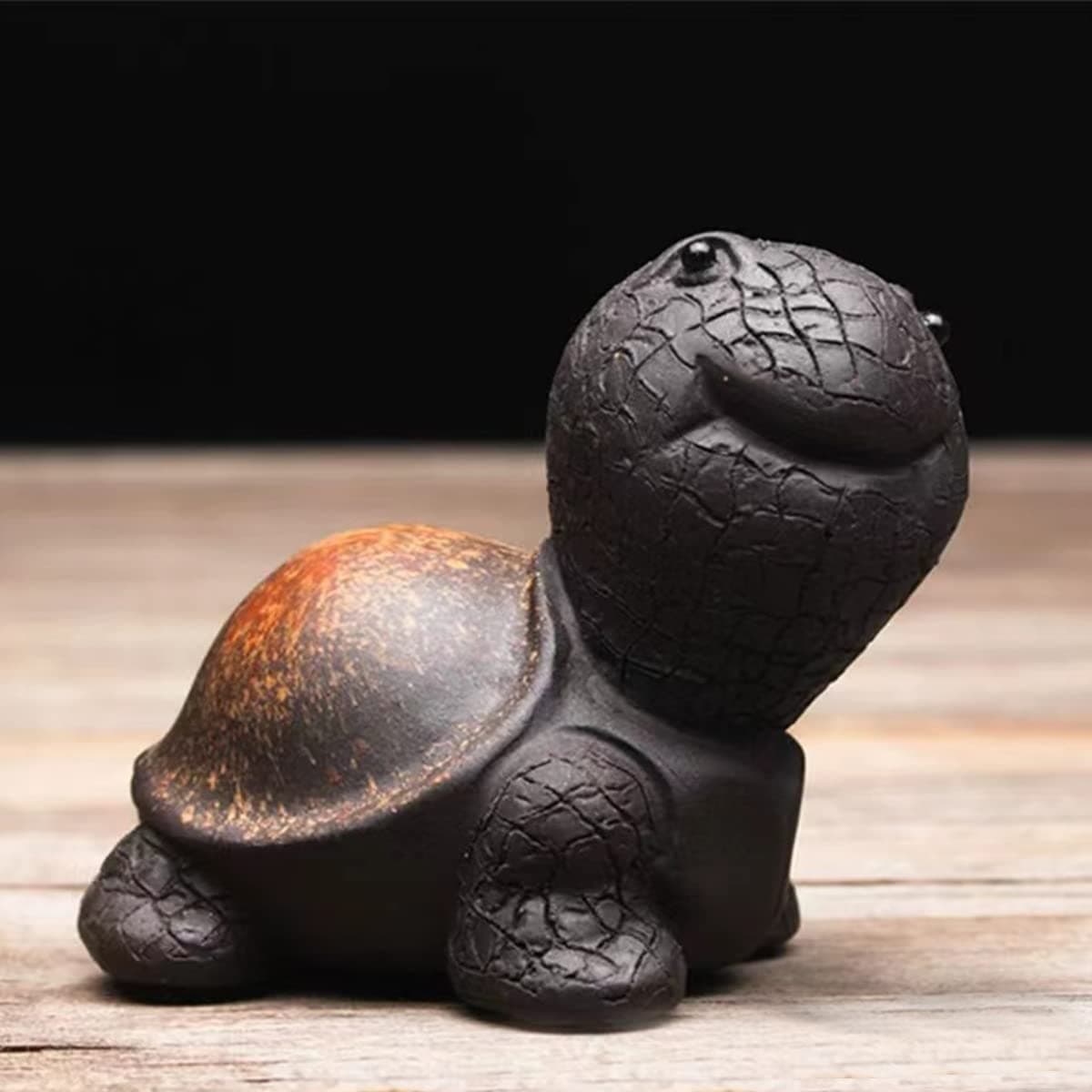 Purple Sand Tea Pet Angry Cat Bat Tortoise Puppy Figurine, Cute Kungfu Tea Pet Gift for Tea Lover Friend, Tea Table Desk Tearoom Home Decoration Ornament (1.Smiling Turtle)