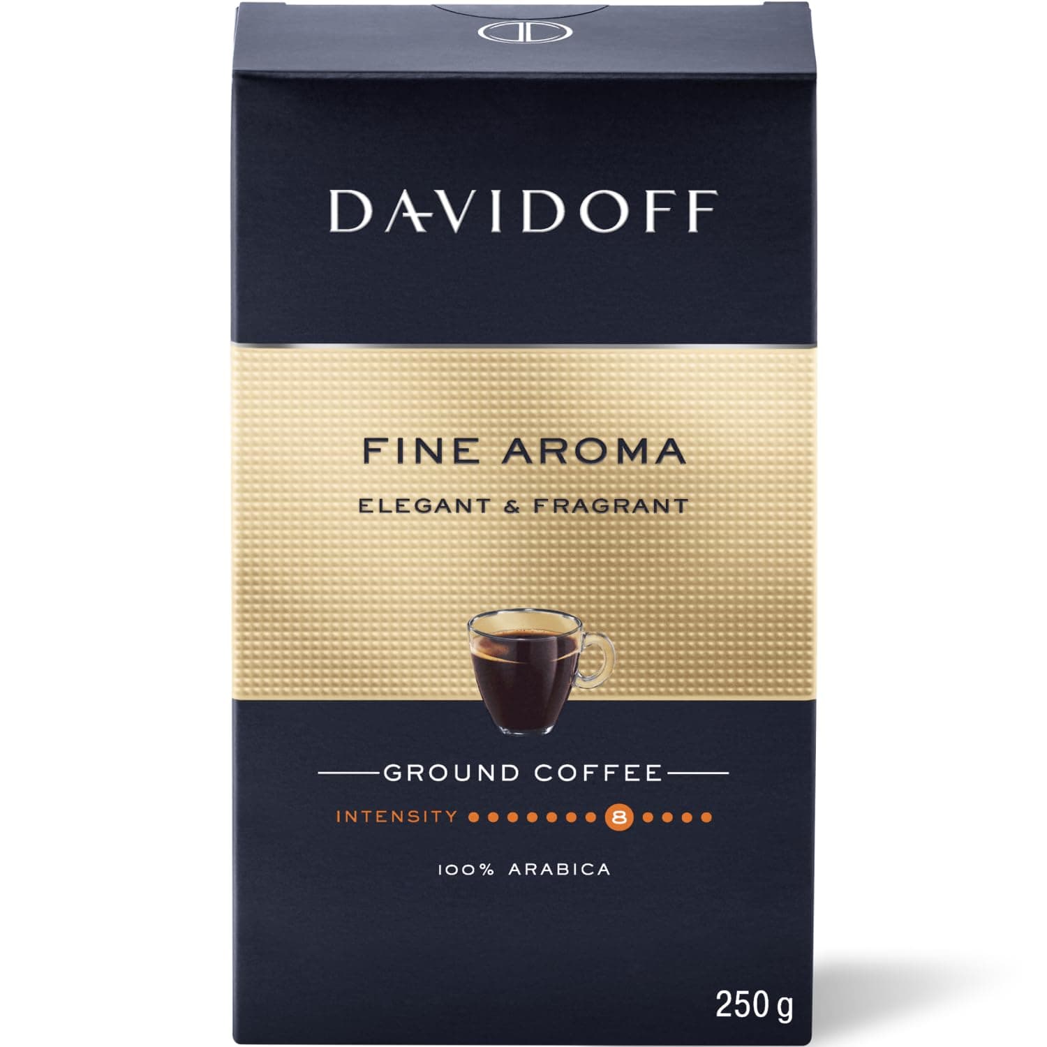 Davidoff Fine Aroma Ground Coffee – 100% Arabica, Intensity 7, Roast Level 6, Smooth & Elegant with Delicate Fruity Notes – Vacuum-Packed 250g – Premium European Roast