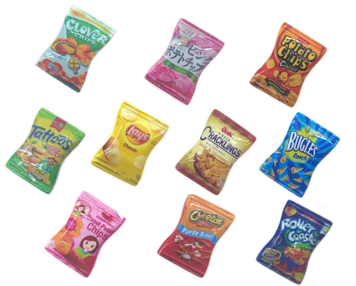 Miniature Drink Bottles Snacks Food Cake Dollhouse Decorations Pretend Play Kitchen Game Party Toys (Snack 10pcs)